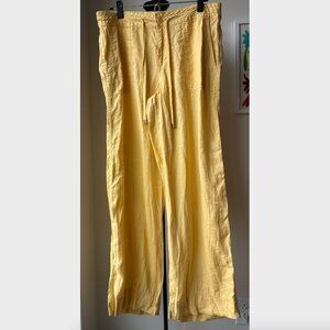 Lauren Ralph Lauren  Yellow Linen Wide Leg Pants with Drawcord Waist - Size 10